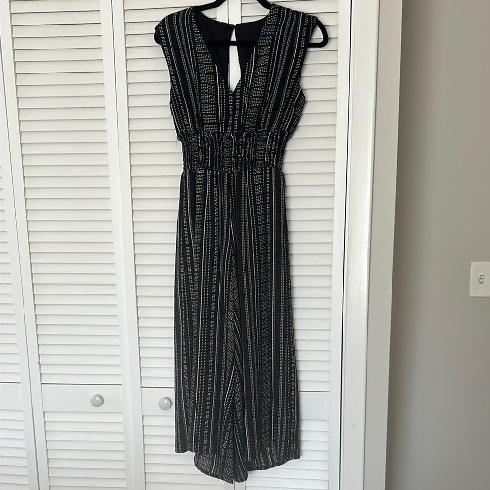 Elegant Black and White Striped Jumpsuit